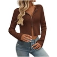 thumbnail image 1 of RYRJJ Womens Y2k Zip Up Cropped Cardigan Sweater Long Sleeve Solid Color Slim Fit Ribbed Knitwear Tops Trendy Fall Clothes(Coffee,S), 1 of 6