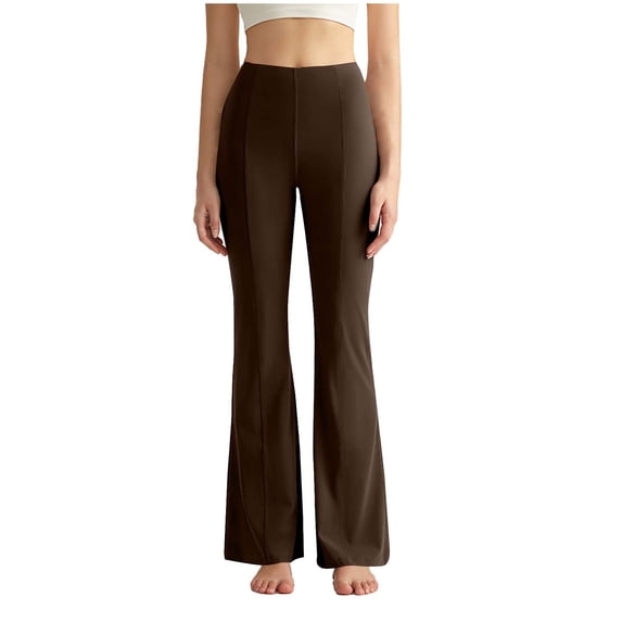 RYRJJ Womens Yoga Dress Pants Front Seam Stretchy Work Pants Business Casual Bootcut Slacks High Waisted Pull On Flared Trousers(Coffee,M)