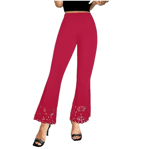 RYRJJ Womens Yoga Dress Pants High Rise Stretchy Work Slacks Business Office Casual Hollow Wide-Leg Bootcut Pull On Trousers(Hot Pink,L)