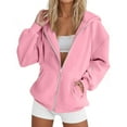 thumbnail image 1 of RYRJJ Womens Zip Up Hoodies Fall Winter Trendy Long Sleeve Hooded Sweatshirts Comfy Casual Y2k Jacket Outwear Coat with Pockets(Pink,XXL), 1 of 3