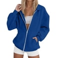 thumbnail image 1 of RYRJJ Womens Zip Up Sweatshirts Jackets Fall Winter Trendy Long Sleeve Oversized Hoodie Comfy Casual Y2k Jacket Outwear with Pockets(Blue,XL), 1 of 5