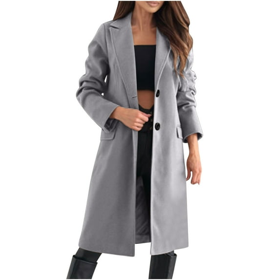 RYRJJ Wool Blend Peacoats for Women Notched Lapel Single Breasted Trench Coat Warm Winter Overcoat Business Work Long Jackets(Gray,S)