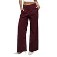 thumbnail image 1 of RYRJJ Work Pants Slacks for Women High Waisted Wide Leg Dress Pants Office Business Casual Lounge Trousers with Pockets(Wine,S), 1 of 6