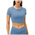 thumbnail image 1 of RYRJJ Workout Cropped Tops for Women Vital Short Sleeve Yoga Running T-Shirts Crew Neck Tees Slim Quick Dry Athletic Crop Tops(Blue,XL), 1 of 6