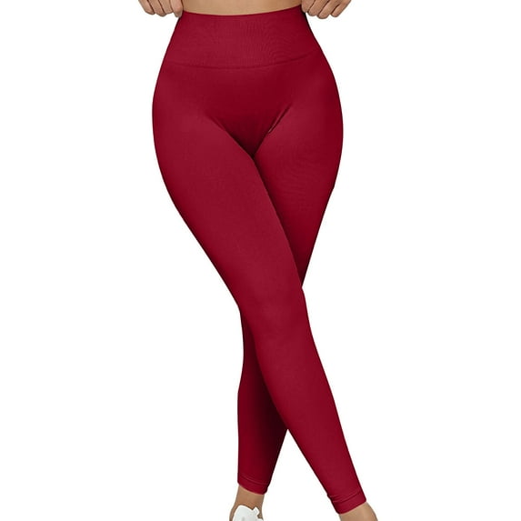 RYRJJ Workout Leggings for Women High Waisted Butt Lifting Seamless Gym Yoga Pants Tummy Control Activewear Tights Athletic Leggings(Wine,L)