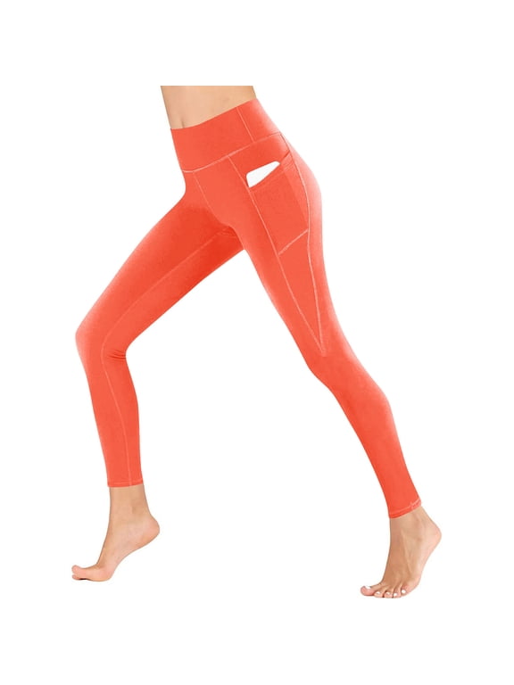 Yoga Pants for Women with Pockets Tummy Control High Waisted Leggings Workout Sports Running Athletic Tight Pants(Orange;S)