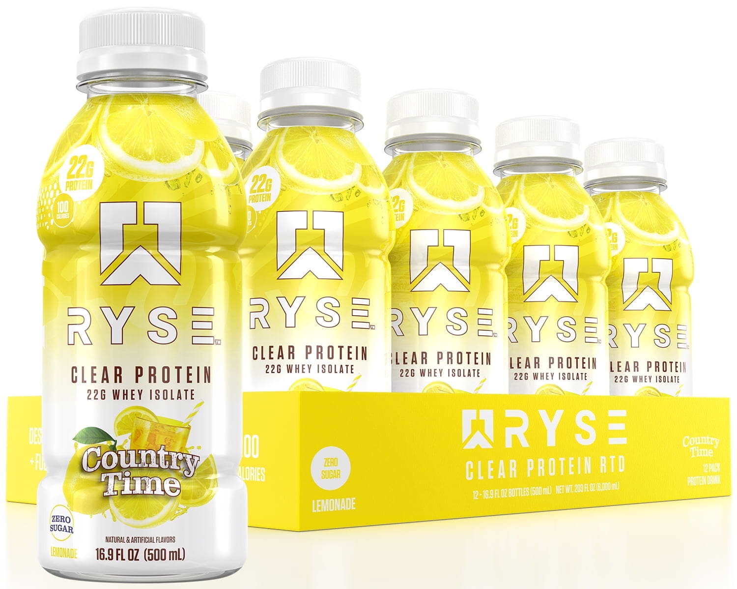 RYSE Clear Protein Shake Ready-To-Drink - Country Time Lemonade - 12 Pack