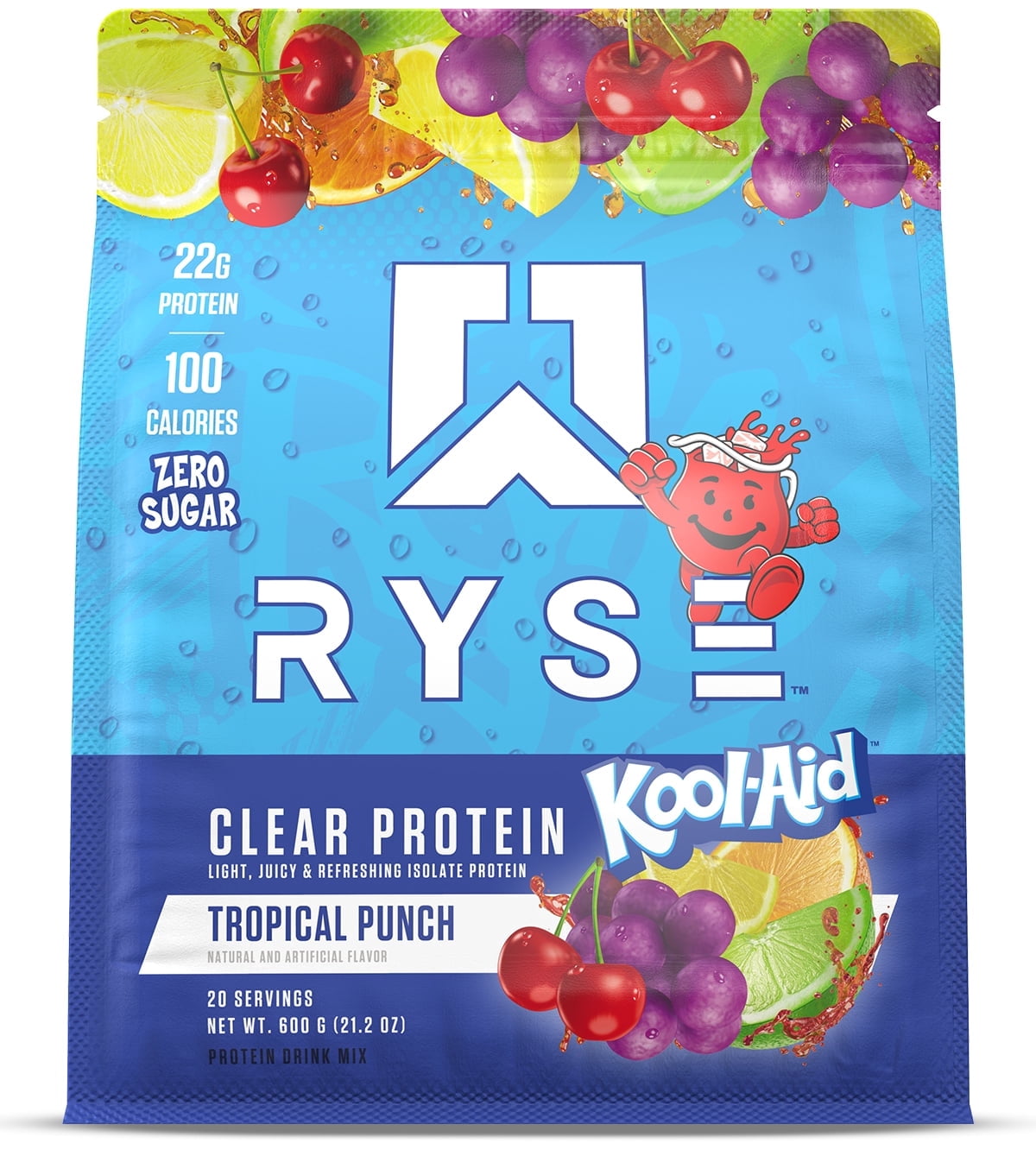 RYSE Clear Whey Isolate Protein Powder - Kool-Aid Tropical Punch - 20 Servings Bag