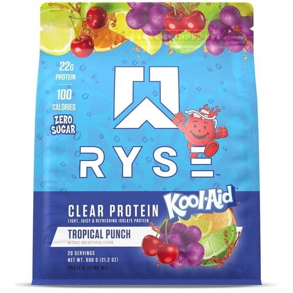RYSE Clear Whey Isolate Protein Powder - Kool-Aid Tropical Punch - 20 Servings Bag