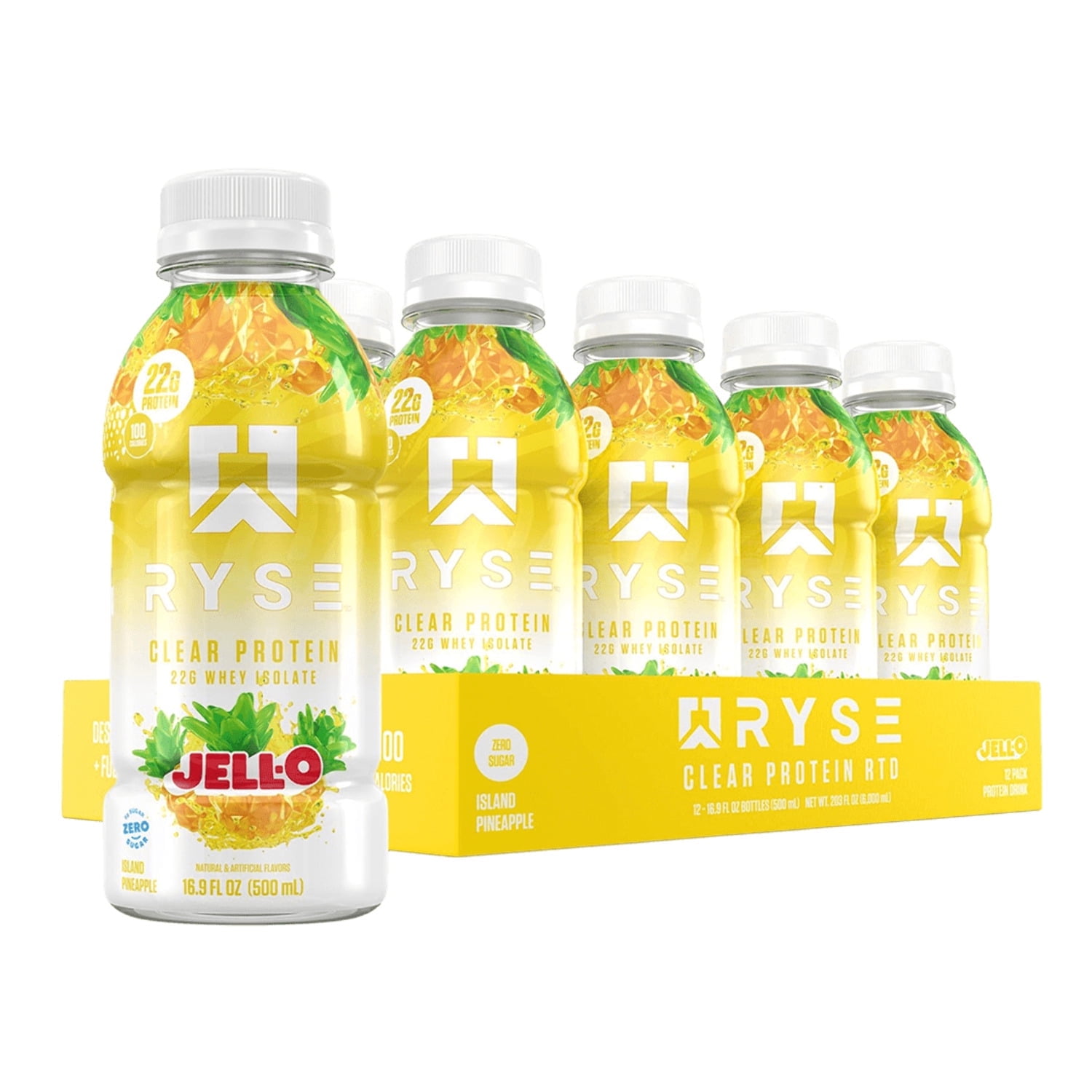 RYSE Clear Protein Shake Ready-To-Drink - Jell-O Island Pineapple - 12 Pack