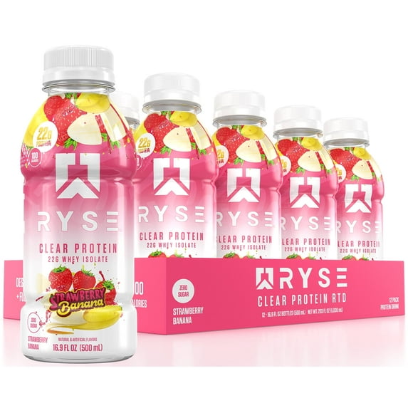 RYSE Clear Protein Shake Ready-To-Drink - Strawberry Banana - 12 Pack