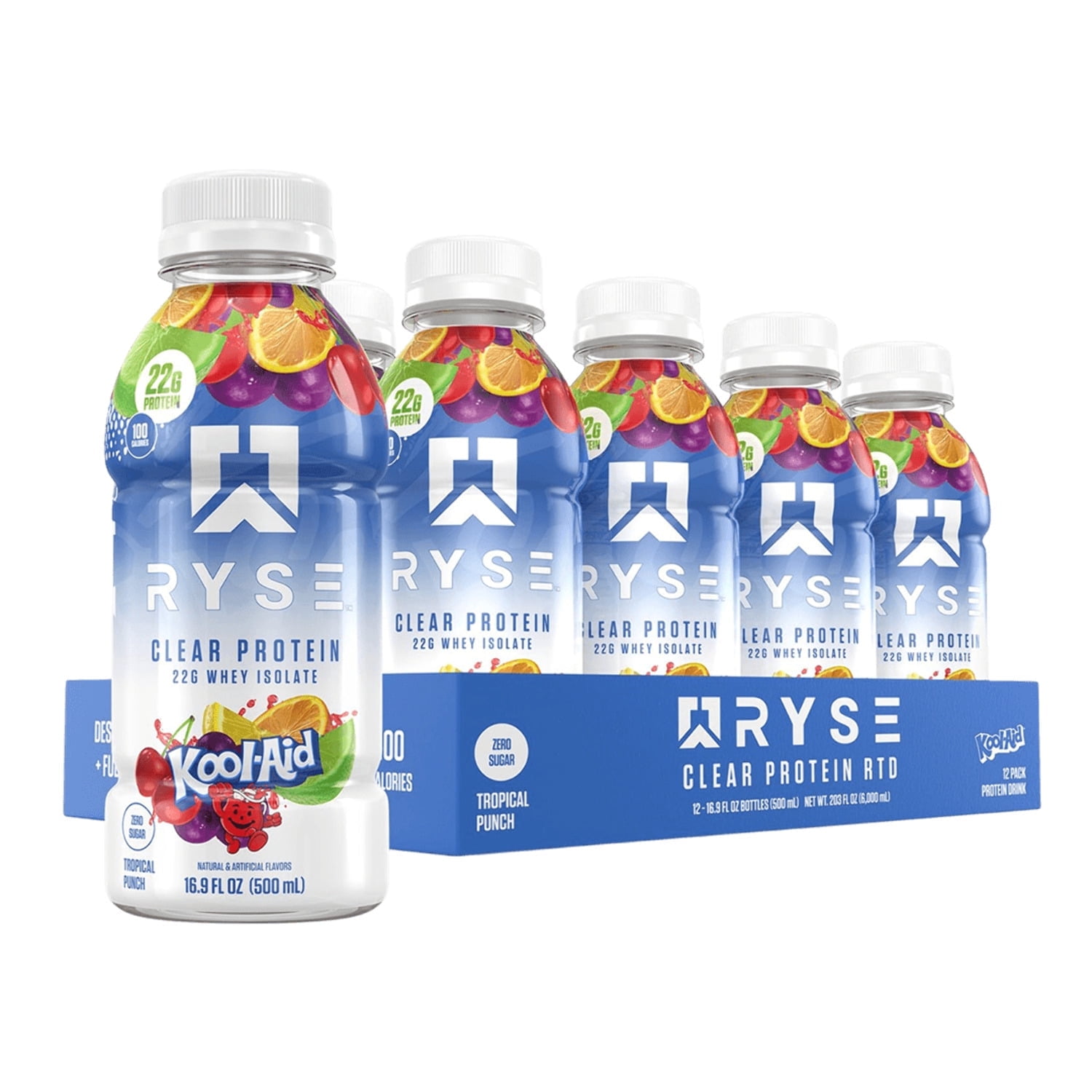 RYSE Clear Protein Shake Ready-To-Drink - Kool-Aid Tropical Punch - 12 Pack