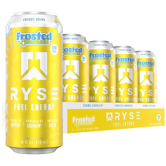 RYSE Fuel New Energy Drink - Frosted Lemonade - Sugar Free - 16 fl oz (12-Pack)