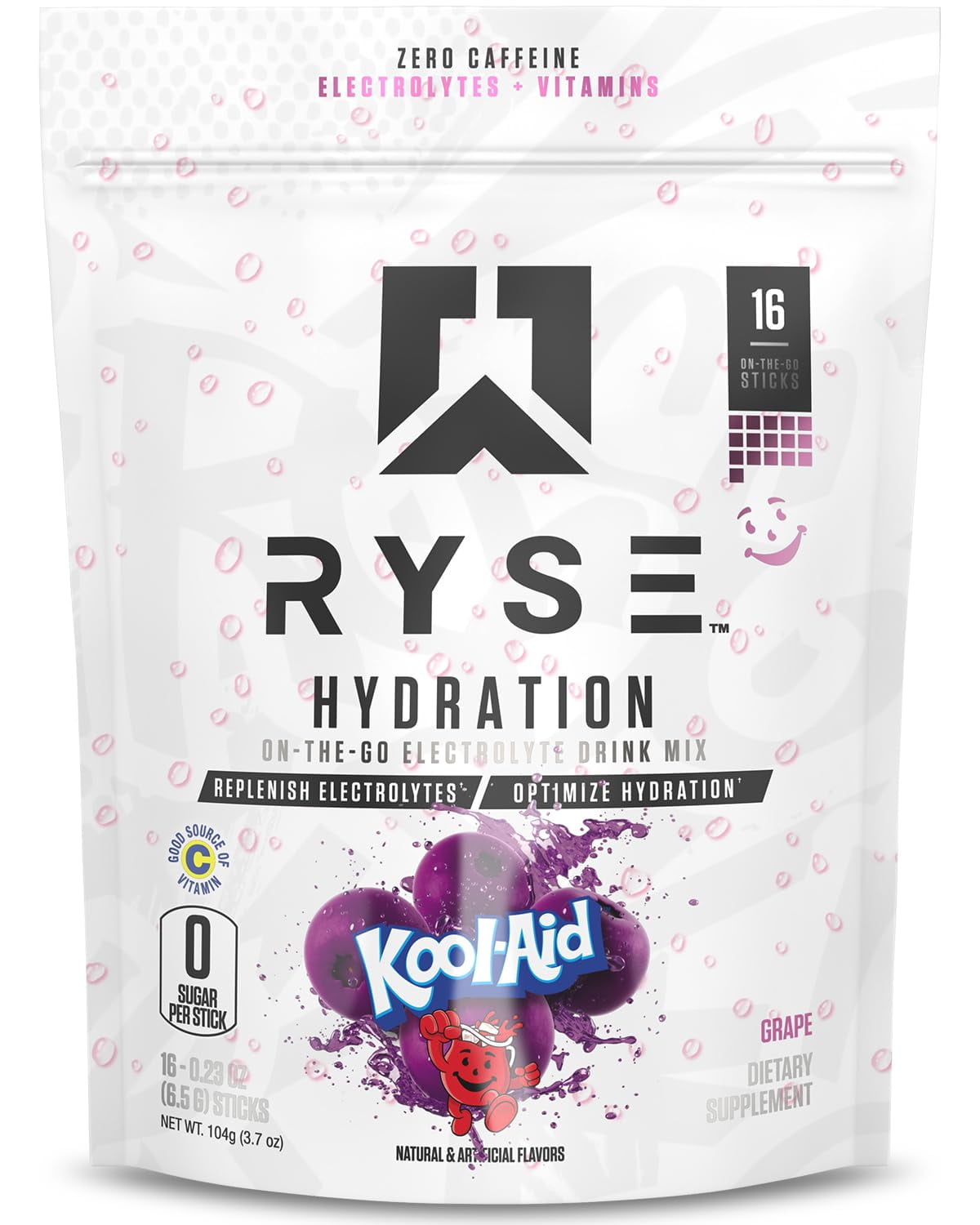 RYSE Hydration Electrolyte Powder Packets - Kool-Aid Grape - 16 Servings