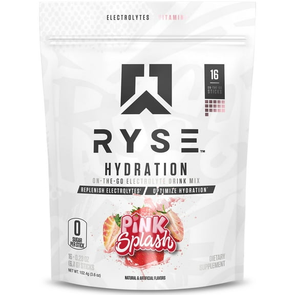 RYSE Hydration Electrolyte Powder Packets - Pink Splash - 16 Servings