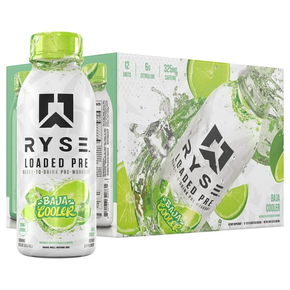 RYSE Loaded Pre Workout Drink - Sugar-Free - Baja Cooler - 12 Pack