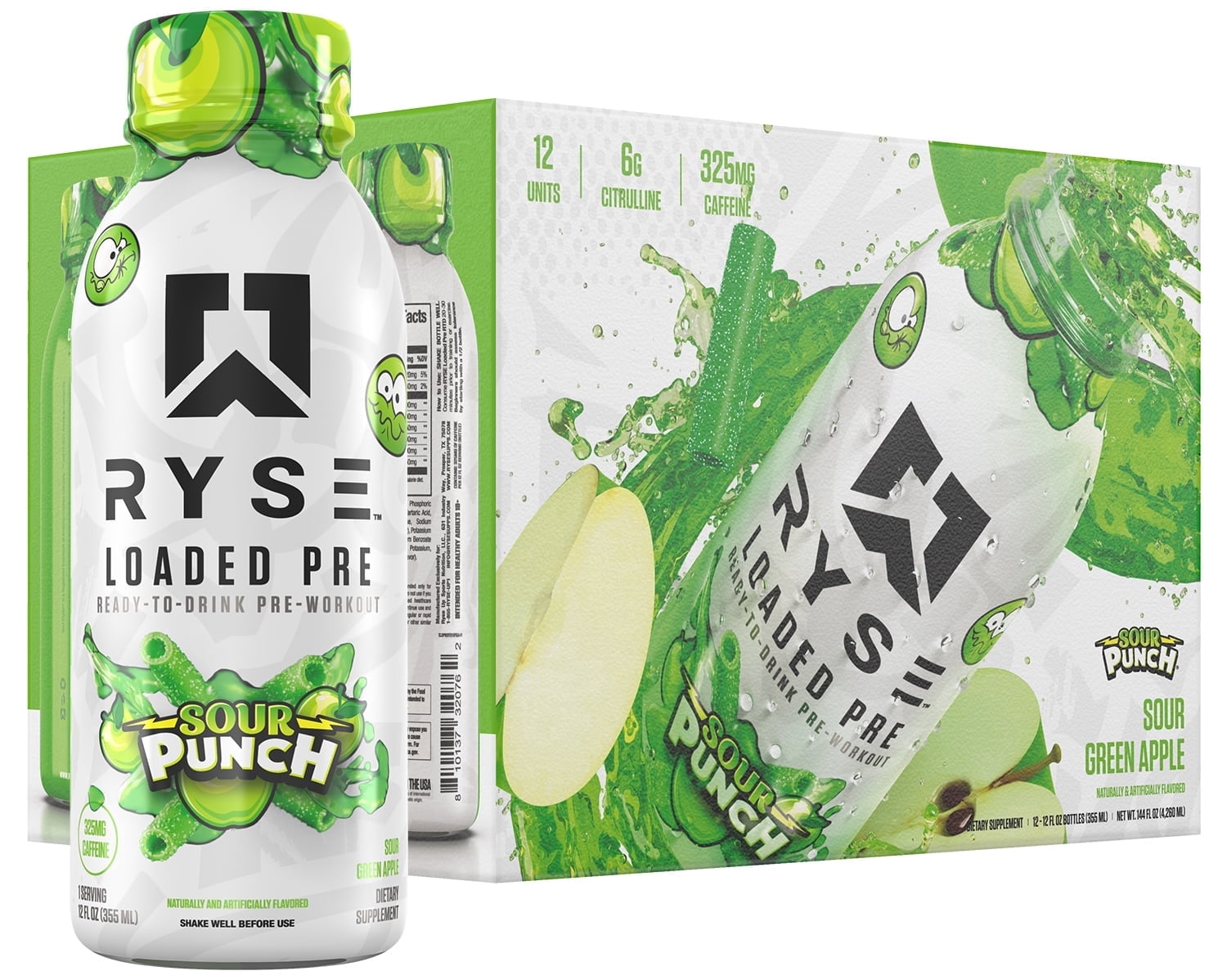 RYSE Loaded Pre Workout Drink - Sour Punch Green Apple 12ct