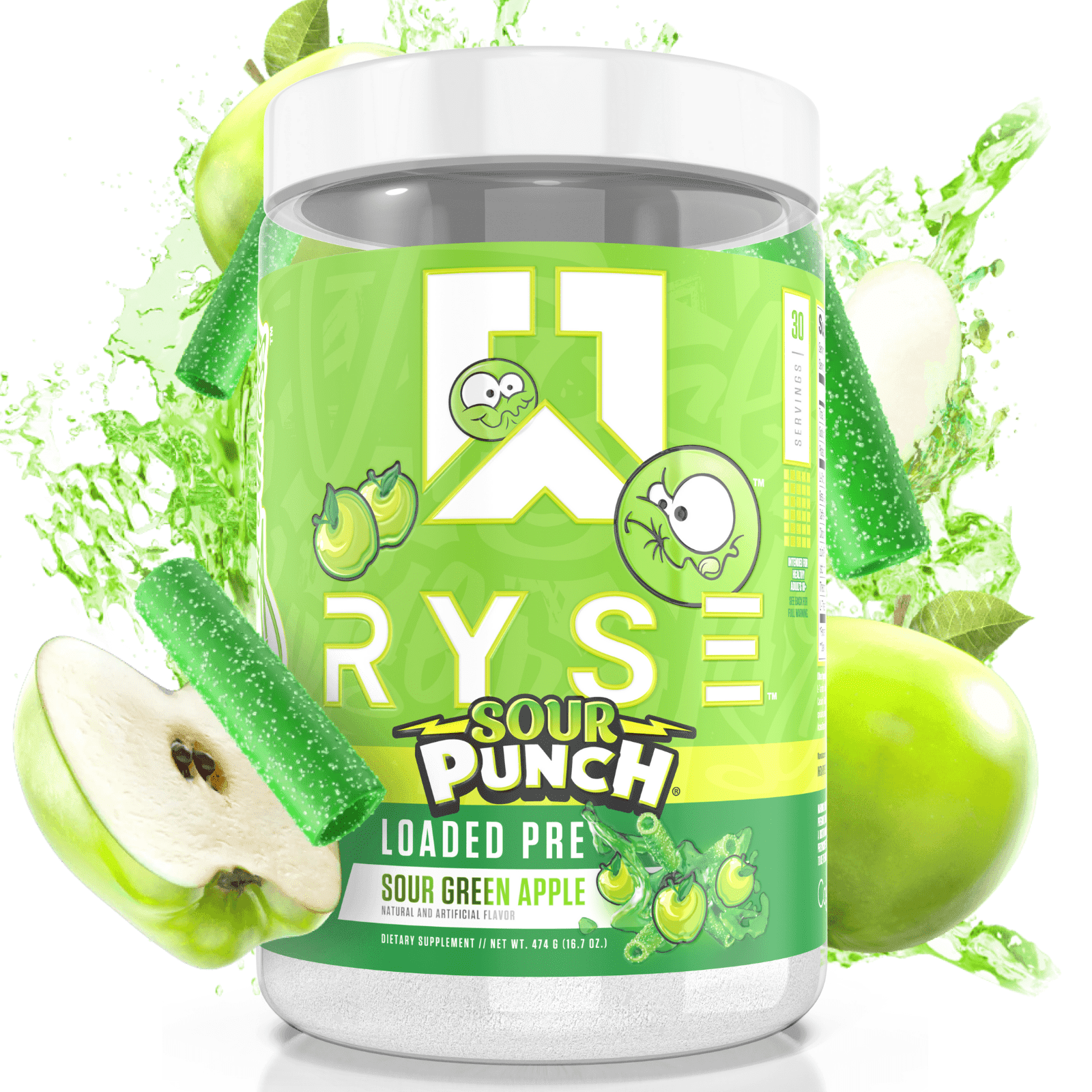 RYSE Loaded Daily Pre Workout Powder - Sour Punch Green Apple - 30 Servings
