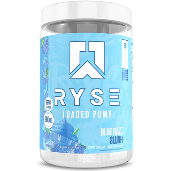RYSE Loaded Pump Stim-Free Daily Pre Workout Powder - Blue Razz Slush - 25 Servings