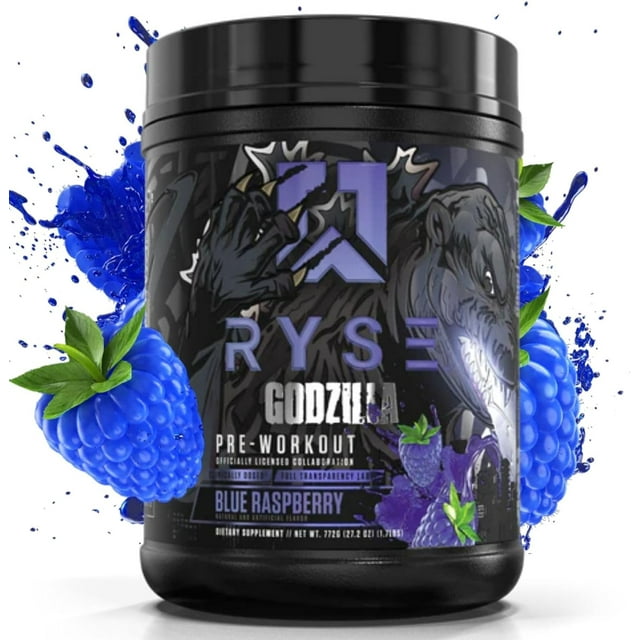 RYSE Godzilla PreWorkout Pumps, Energy 400mg Caffeine 40 Servings (Blue Raspberry