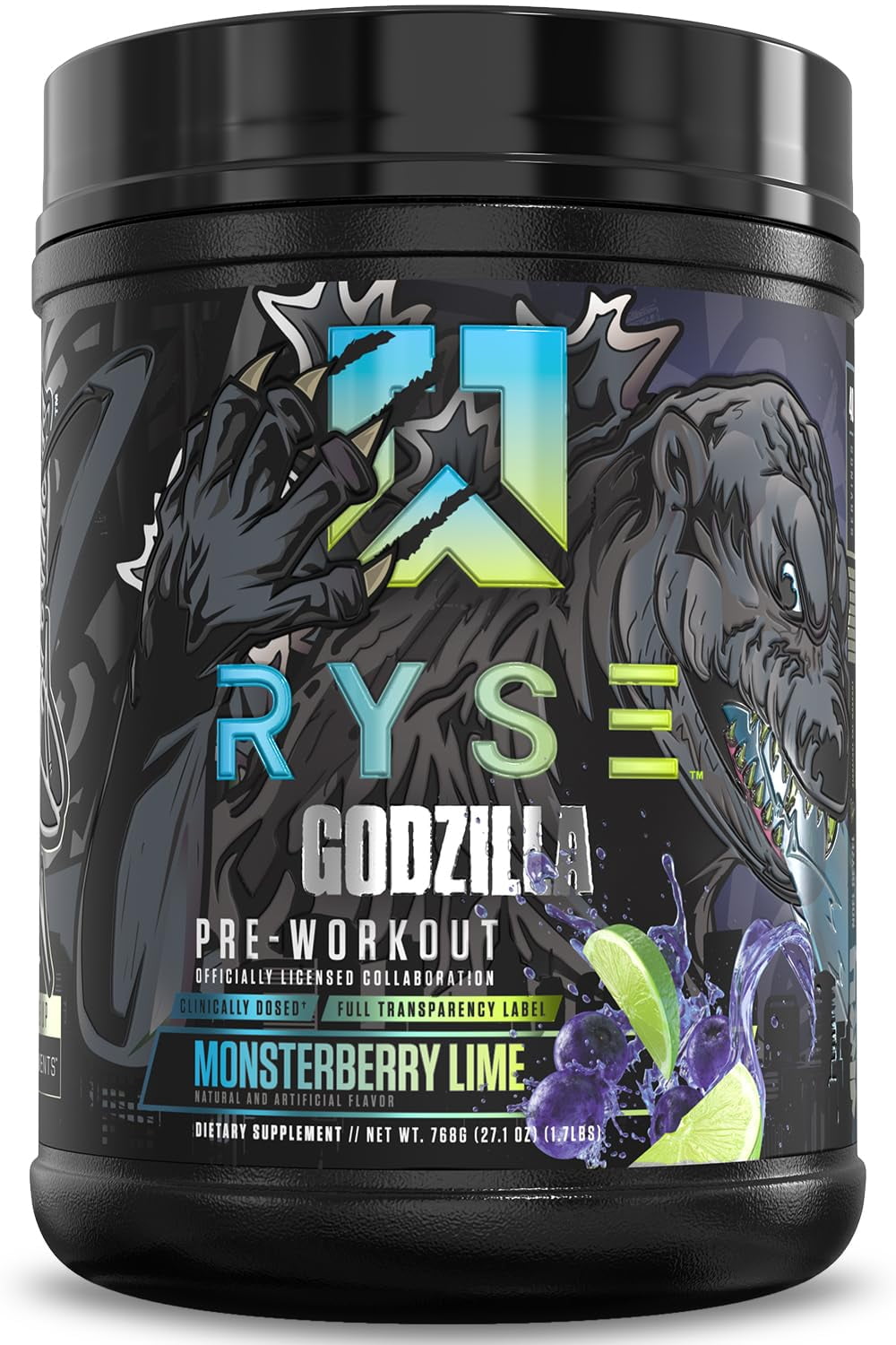 RYSE Godzilla Pre Workout Powder, Monsterberry Lime, 400mg