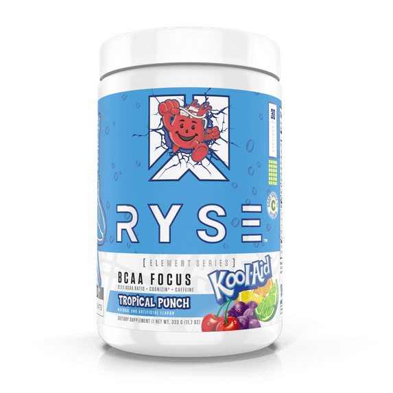 RYSE Supplements Element Series, BCAA Focus Intra Post Workout Powder, KOOL-AID Tropical Red, 30 Servings