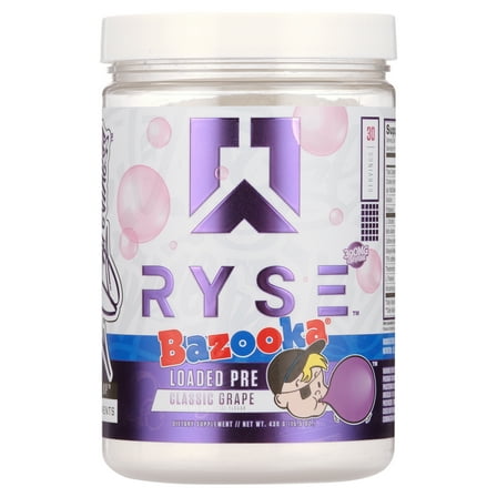 RYSE Loaded Pre Workout, Bazooka Grape, 30 Servings