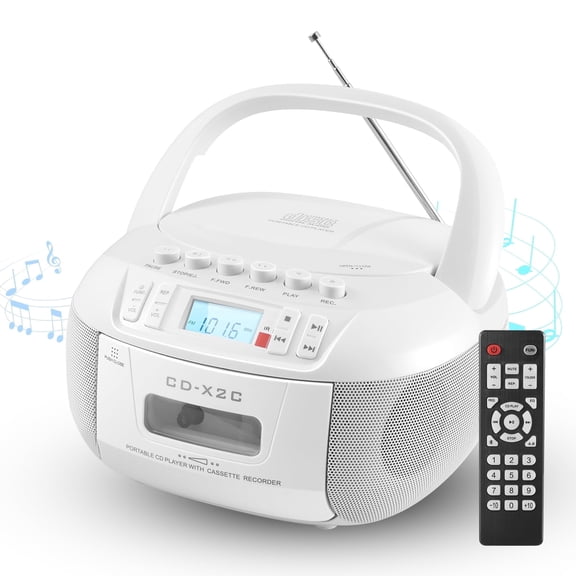 RYSZDARL Boombox Cassette CD Player Combo with AM/FM Radio Tape Recording AUX/USB Drive AC/DC Powered Headphone Jack Bluetooth 3W Stereo Sound LCD Display  with Remote Control for Home and Outdoor