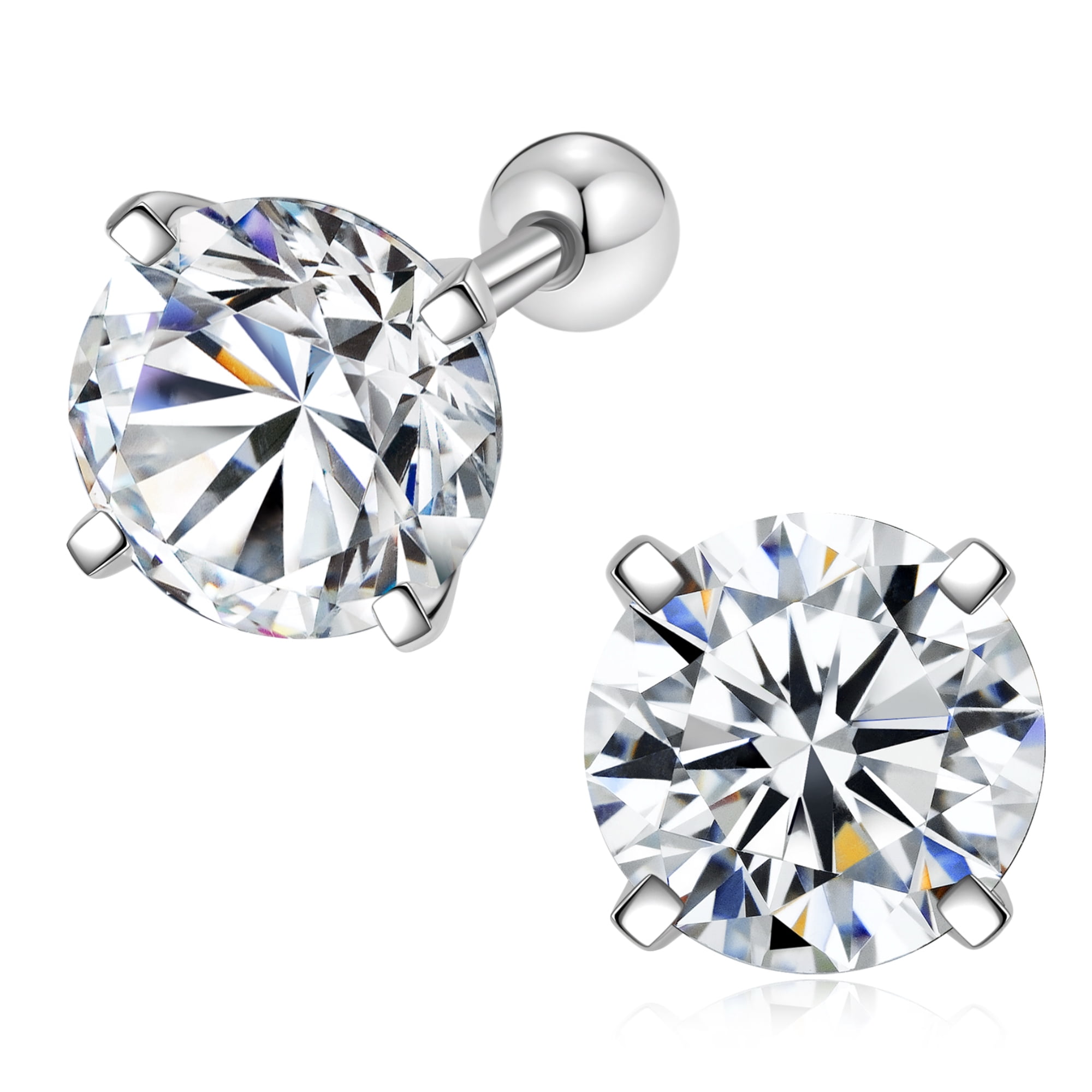 RYSKYJEWELRY Screw Backs Stud Earrings, D Moissanite, 2.0 ct t.w., 925 Sterling Silver