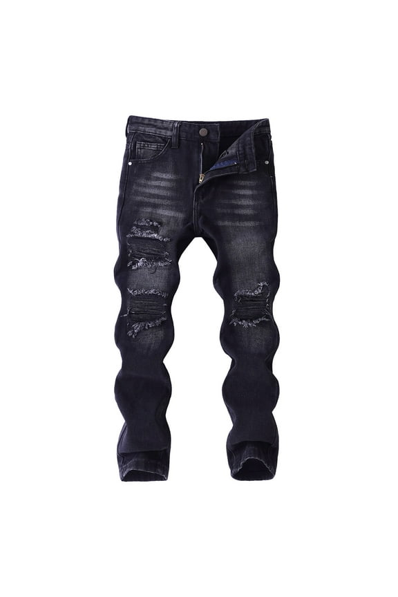 RYTAYY Children Boys Distressed Jeans High Street Casual Long Pants Comfortable Stretch Denim Trousers Slacks with Pocket Daily Wear Classic Versatile Trousers