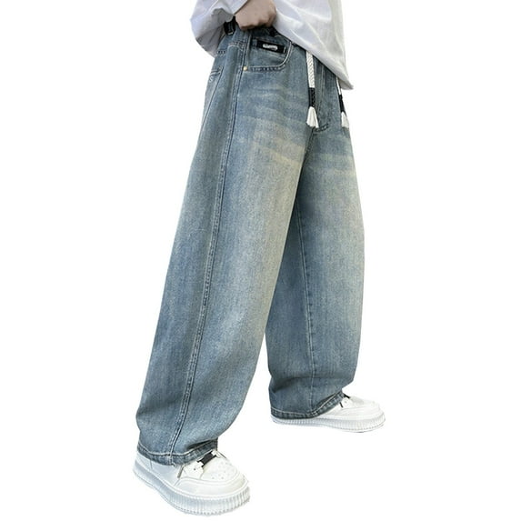 RYTAYY Children Boys Long Pants Drawstring Elastic Waist with Pocket Thin Loose Casual Straight Leg Jeans Relaxed Trousers