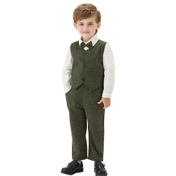 RYTAYY Children Boys Outfit Sets Solid Color Elegant Vest Bow Tie Long Sleeve Shirt and Pants Party Wedding Comfortable Set Fashion Clothing Sets
