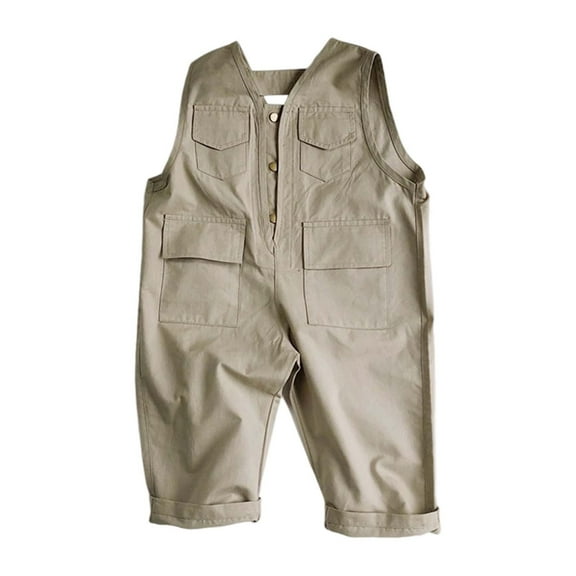 RYTAYY Children Boys Overalls Solid Color Button Up Jumpsuit with Pocket Bib Pants Button Closure Design Casual Daily Wear 3-8 Years Trendy Jumpsuits