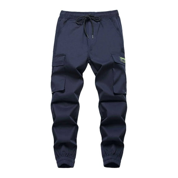 RYTAYY Teen Boys Cargo Long Pants Solid Color Drawstring Elastic Waist Slacks Casual Daily Wear 7-16 Years Classic Versatile Trousers