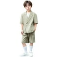 thumbnail image 1 of RYTAYY Teen Boys Clothing Sets Casual Solid Color Button Short Sleeved Suit and Shorts with Pocket Comfortable Breathable 3-16 Years Relaxed Outfit Sets, 1 of 9