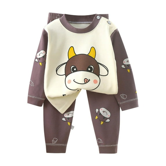 RYTAYY Toddler Boys Clothing Sets 2-Pack Cute Print Long Sleeve Round Neck Top and Elastic Pants Pajama Set Comfortable Sleepwear Casual Daily Wear Relaxed Loungewear Set