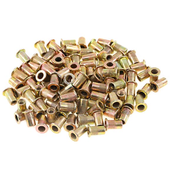 RYTHGF-150Pcs M3 Rivet Nuts Metric Zinc Plated Rivet Nut Carbon Steel Rivet Nut Flat Head Threaded Insert Kit Threaded Rivet Insert Nutsert Rivnuts Kit for Furniture