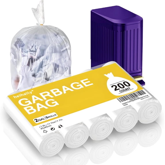RYTHGF-2-Gallon Trash Bag Extra-Small Garbage-Bags - Heihaily Unscented Strong Thick Mini Clear White Bulk 200 Counts Recycling Plastic Liners for Kitchen Office Bathroom Car Can