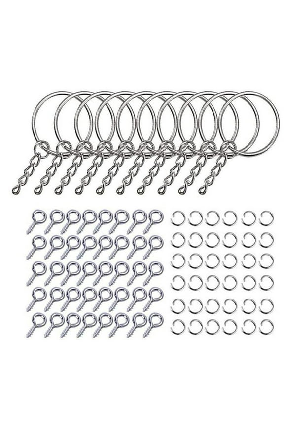 220 Pcs Keychain Rings Bulk Split for Key with Chain Jump Rings & Sheep Eye Nails for Keychain Art Craft Gold Silve
