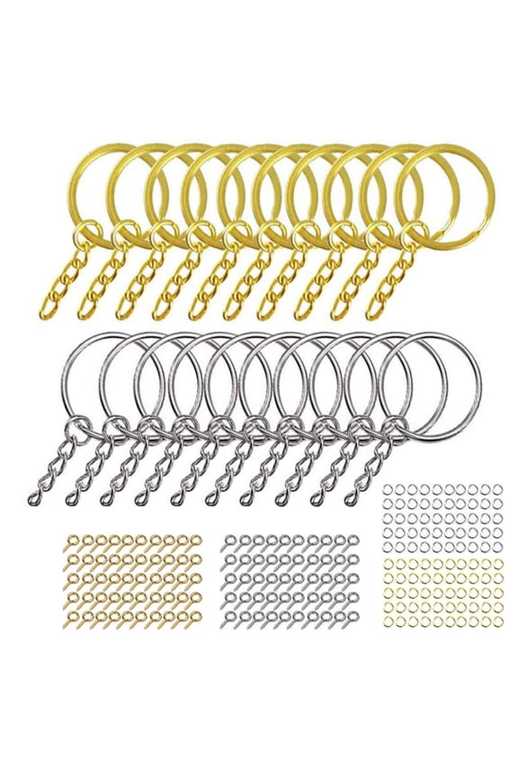 220 Pcs Resin Jewelry for Key with Chain Jump Rings Screw Eye Pins Golden Silver Keychain Rings Set