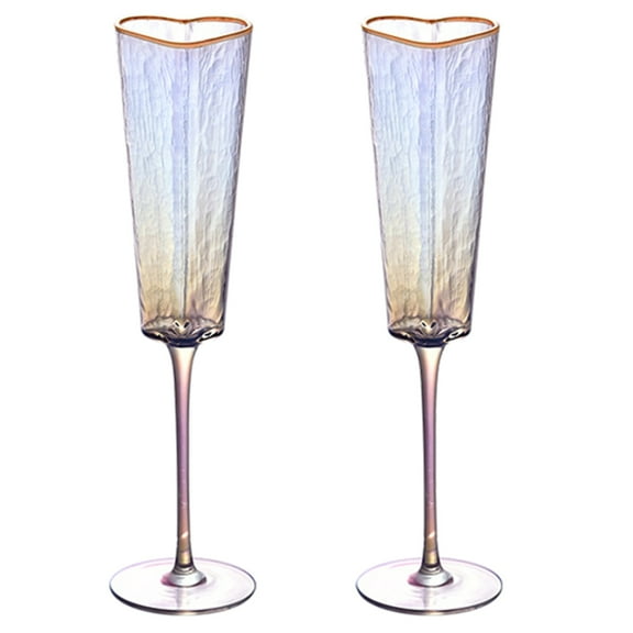 RYUJNDK 2Pcs Champagne Flute Goblet Elegant Heart Shape Gold Rimmed Glass Cup Beverage Drinkwares for Wedding Parties