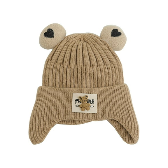 RYUJNDK Autumn Warm Baby Knit Hat Cartoon Bear Ear Protections Benaie Soft Knitted Hat for Boys and Girls