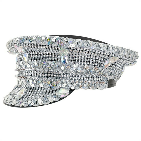 RYUJNDK Captain Hat Crystals Hat for Disco House Cocktail Parties Vacation Sparkly Crystals for Bride
