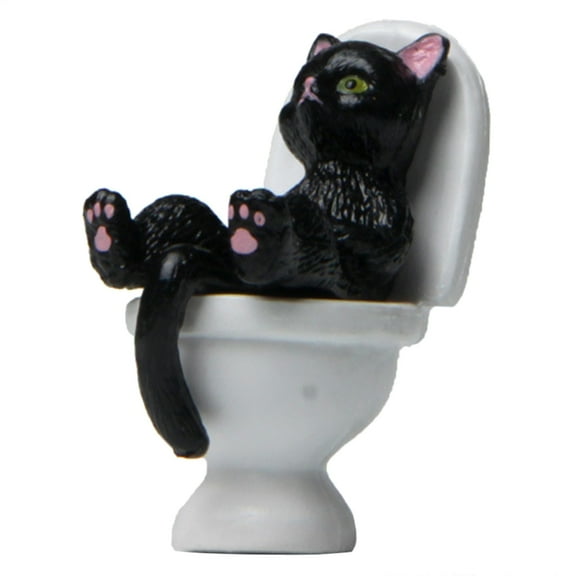 RYUJNDK Cat on Toilet Statue Landscape Figurine Garden Miniatures Ornament Home Decorations Resin Cartoon Cat Figurines