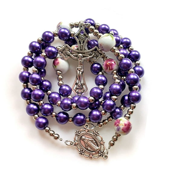 RYUJNDK Ceramic Pearl Catholic Rosary Necklace Beads Holy Figure Hanging Pendant Charm for Women Men Decoration Meditation Praying Supplies