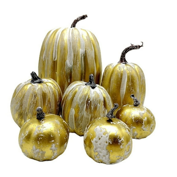 RYUJNDK Elegant Gold White Foam Pumpkins Set Autumn Decoration for Thanksgiving, Halloween, and Harvest Festivals