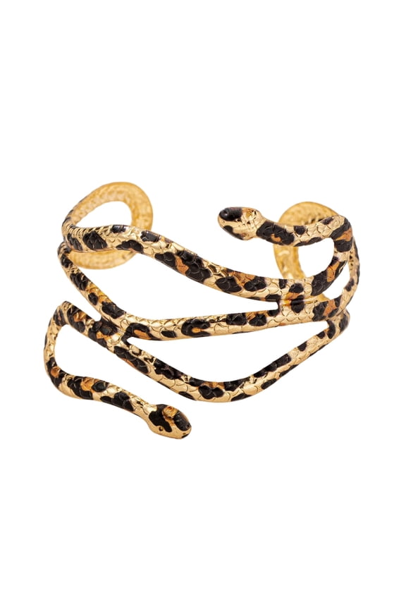 Exquisite Snake Shaped Leopard Print Metal Bangle Adjustable Open Cuff Bracelet Trendy Women's Jewelry for Party Wear