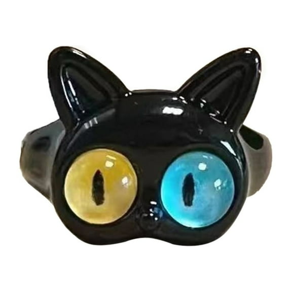 RYUJNDK Funny Black Green White Cat Big Eyes Sweet Cool Cartoon Girlfriends Couple Open Jewelry