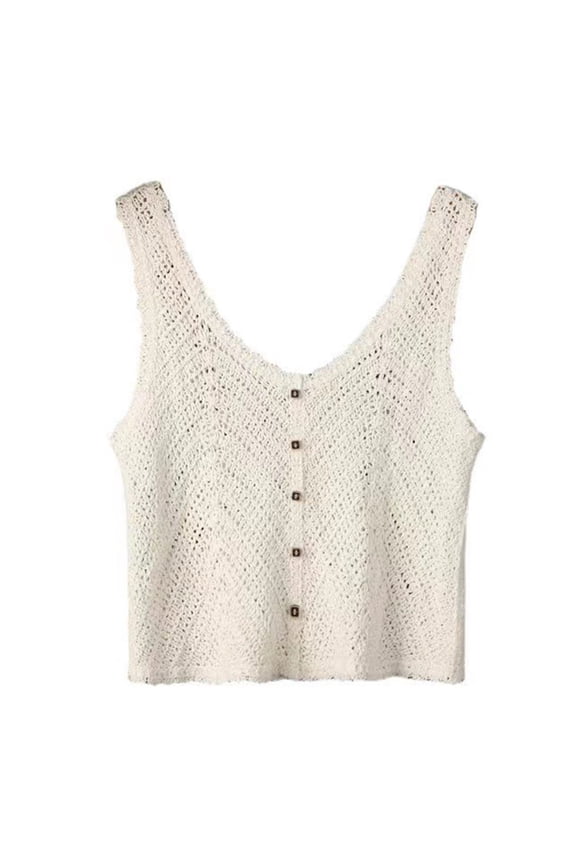 Ladies Crocheted Camisole Sleeveless for Tops All-match Hollow Cami Tops Sling Short Tops Comfortable Knitted
