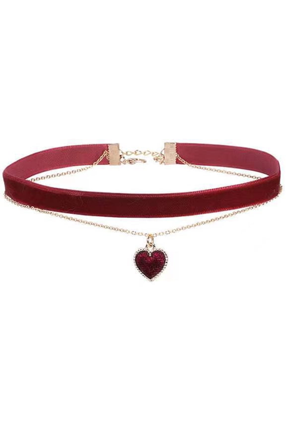 Love Heart Pendant Choker Double Layer Necklace Adjustable Clavicle Chain Simple Short Chain Jewelry Decor